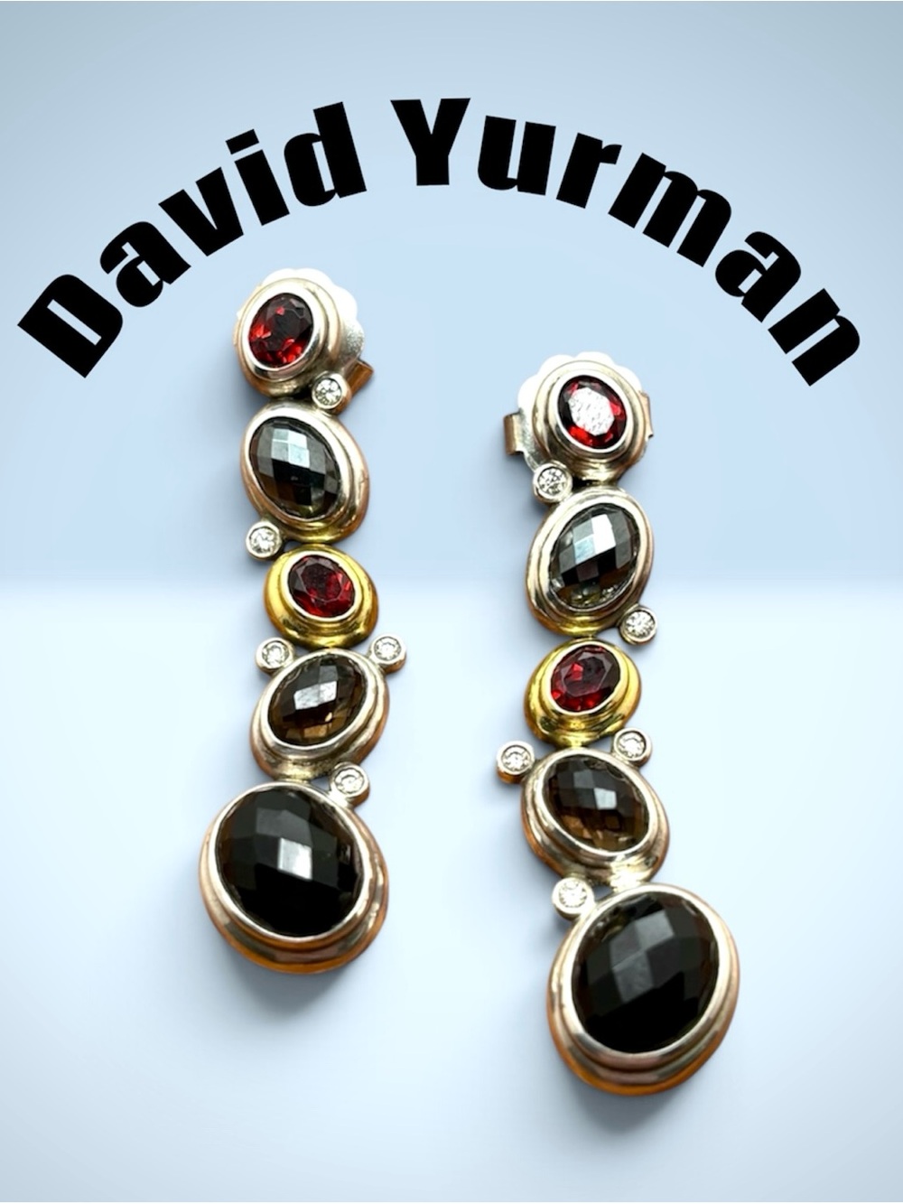 David Yurman Mosaic Drop Earrings Sterling silver 18k Gold 925 750 Diamonds DY